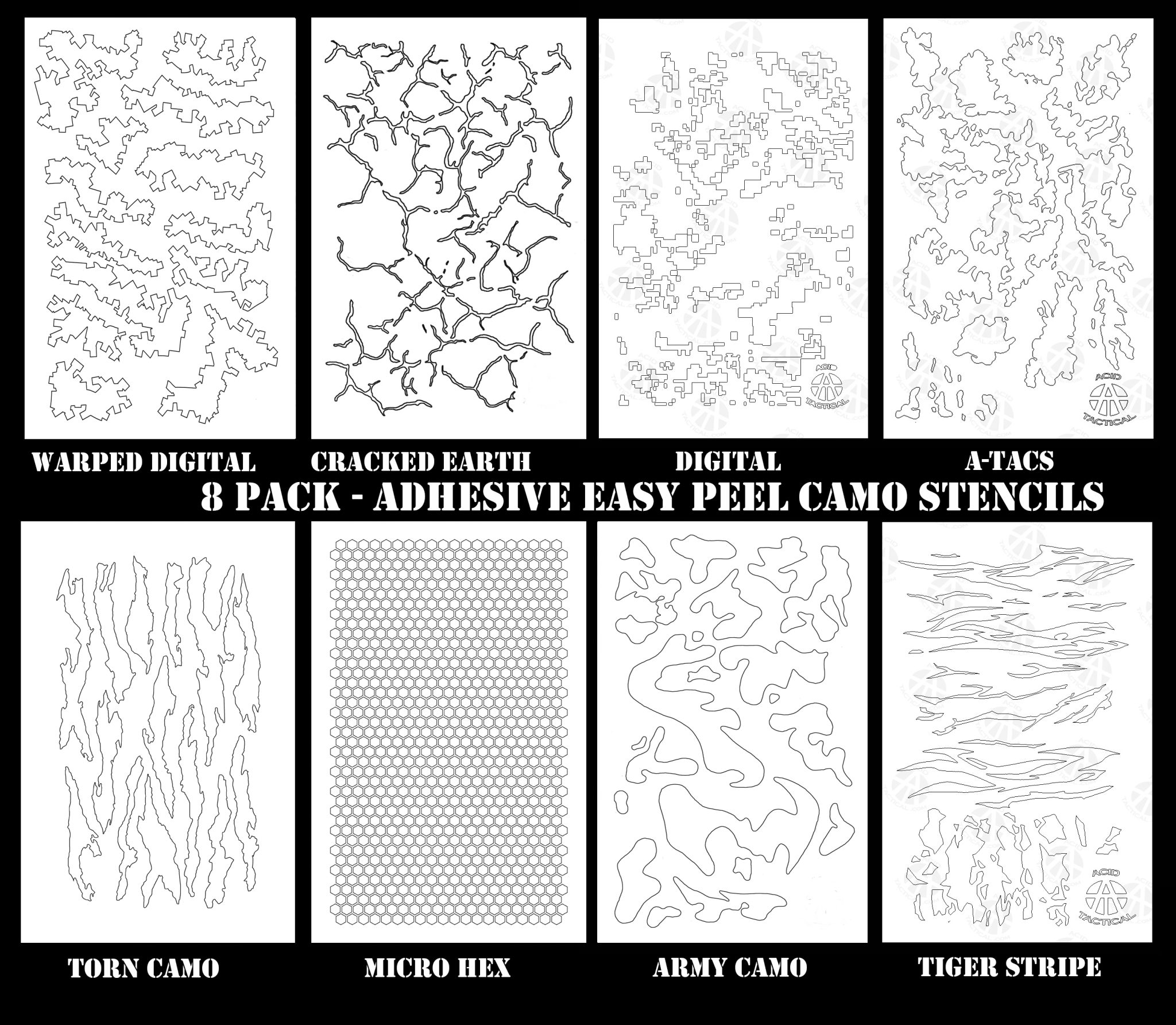 Assorted Camo Adhesive Easy Peel & Stick Stencils (8 Pack) - Camo 