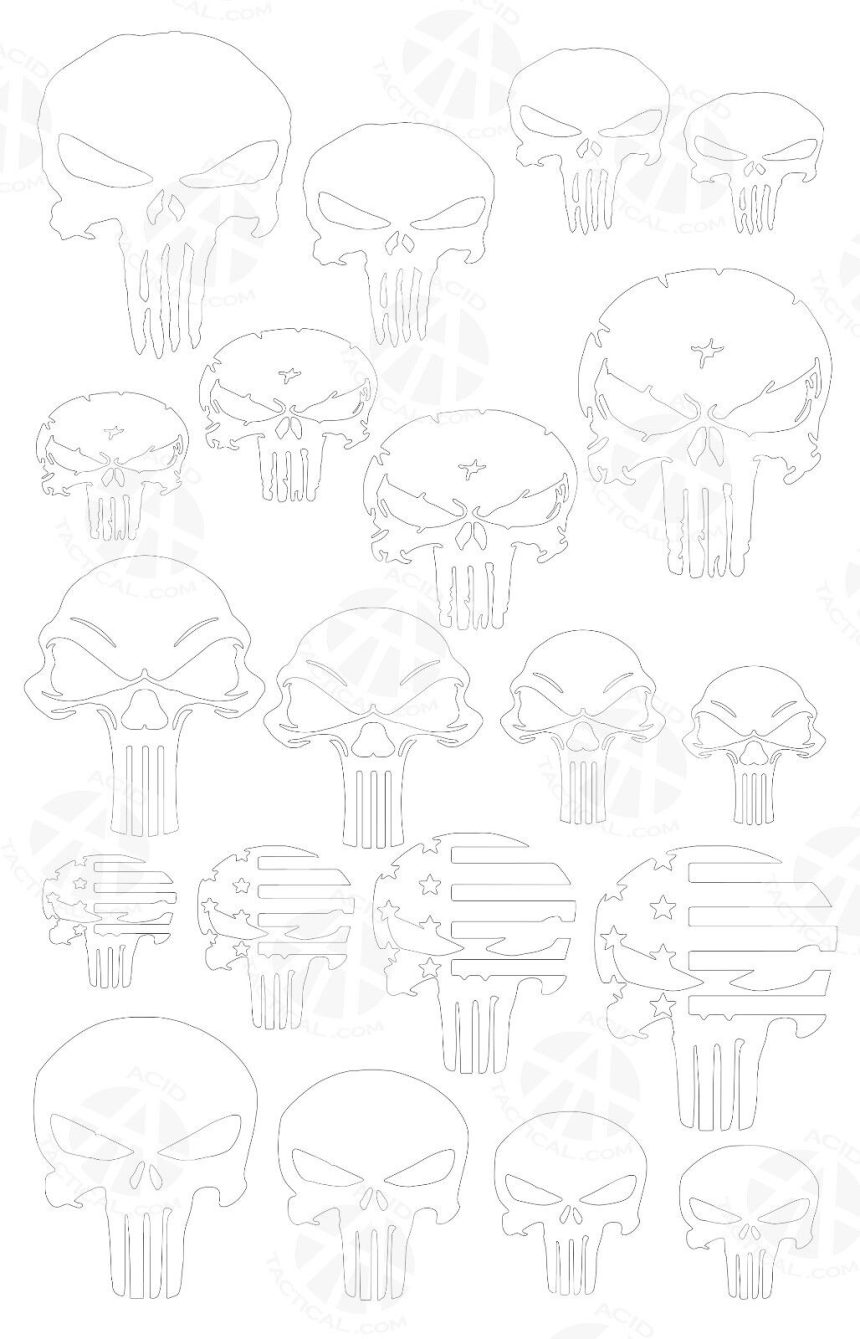Assorted Skull Adhesive stick on Stencil (2 Pack same design) Camo